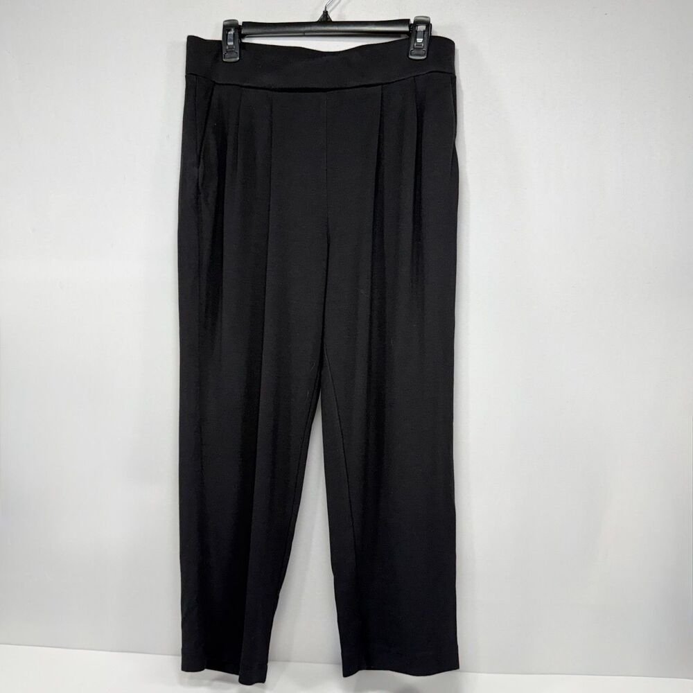 Pleated Wide Leg LOFT Petites Black Rayon Trouser Pants Size LP Large Petite - Picture 2 of 9